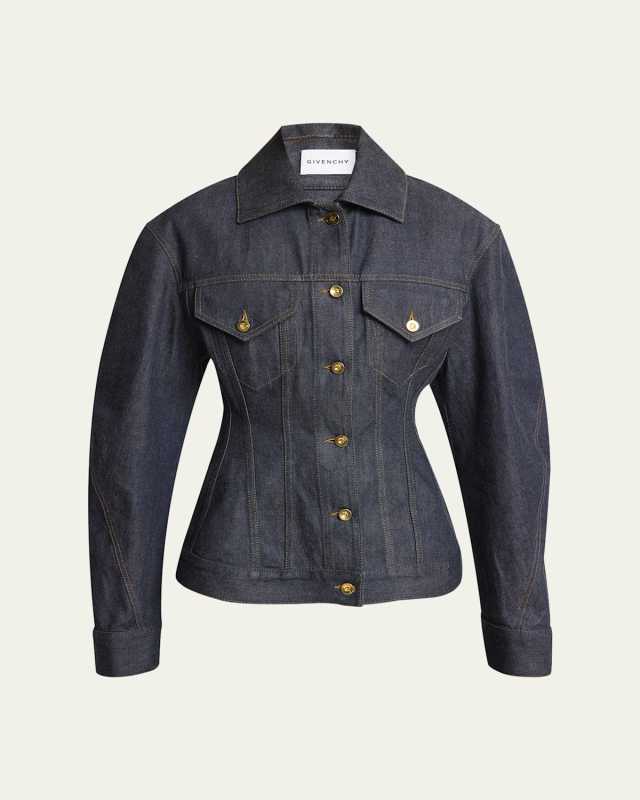 Cocoon-Sleeve Waisted Denim Jacket